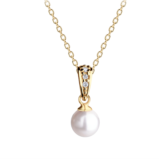 CHERISHED MOMENTS, LLC 14K Gold-Plated Children's White Pearl Necklace - 14" Chain