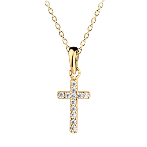 CHERISHED MOMENTS, LLC 14K Gold-Plated Children's Cross Necklace with CZs for Girls - 14" Chain
