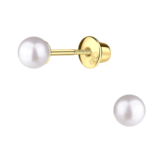 CHERISHED MOMENTS, LLC 14K Gold-Plated White Pearl Earrings for Babies and Kids