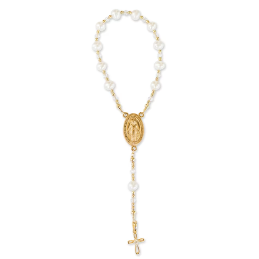 CHERISHED MOMENTS, LLC 14K Gold Plate Over Sterling Silver White Pearl Baby Rosary