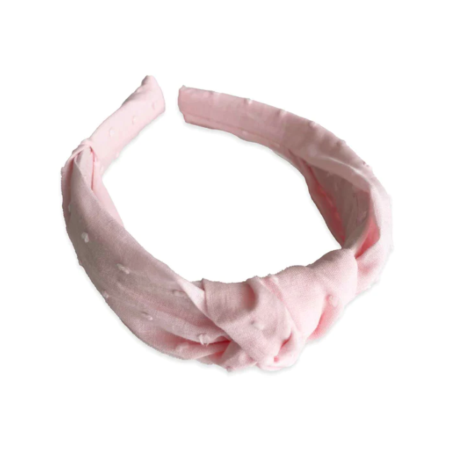 Eva's House Swiss Dot Cotton Knotted Headband - Baby Pink