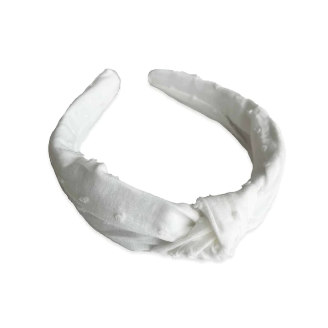 Eva's House Swiss Dot Cotton Knotted Headband - White