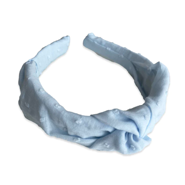 Eva's House Swiss Dot Cotton Knotted Headband - Baby Blue