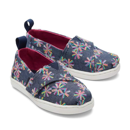 TOMS SHOES Tiny Alpargata Navy Embroidered Floral Toddler Shoe