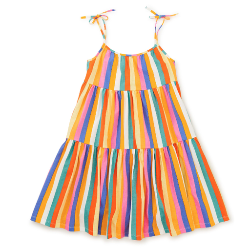 Tea Tie Shoulder Tiered Dress in Lamu Sunset Stripe