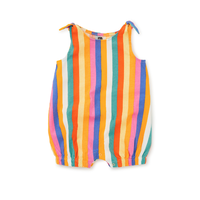 Tea Tie Shoulder Baby Romper in Lamu Sunset Stripe