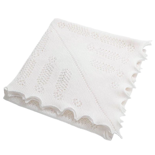 G.H. HURT & SON Nottingham Lace Knitted Baby Blanket in Ivory White