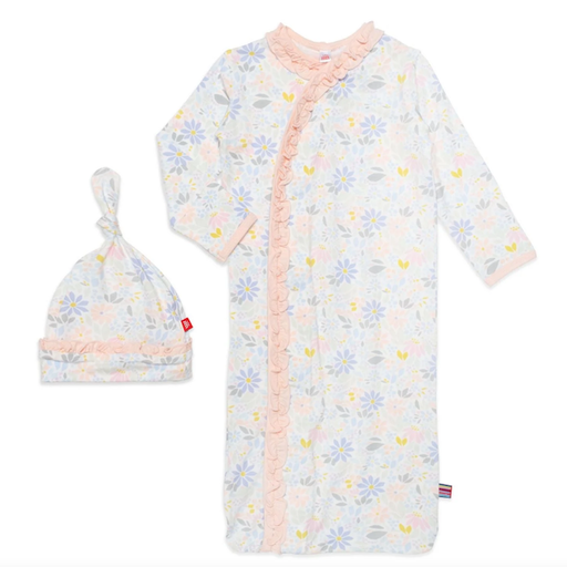 MAGNETIC ME Darby Modal Magnetic Cozy Sleeper Gown + Hat Set with Ruffles - NB-3M