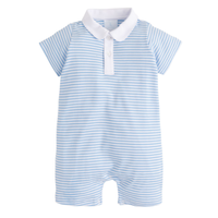 BISBY BY LITTLE ENGLISH Peter Pan Polo Romper in Light Blue Stripe