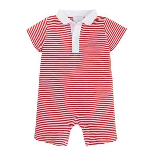 BISBY BY LITTLE ENGLISH Peter Pan Polo Romper in Red stripe