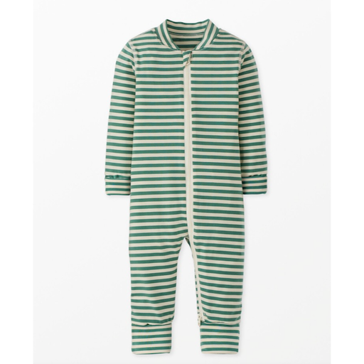 HANNA ANDERSSON Baby Striped 2-Way Zip Sleeper in Ecru/Soft Sage