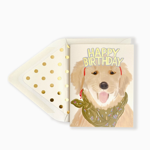 THE FIRST SNOW Happy Birthday Greeting Card Golden Retriever Gold Crown