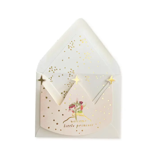 THE FIRST SNOW Welcome Little Princess Crown Baby Greeting Card