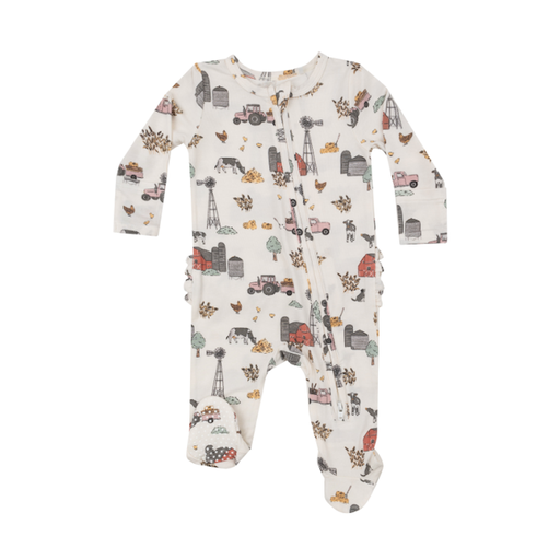 Angel Dear Hay Farmer Pink - 2 Way Zipper Ruffle Back Footie