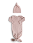 Mushie Ribbed Knotted Baby Gown + Beanie Set-Blush 0-3M