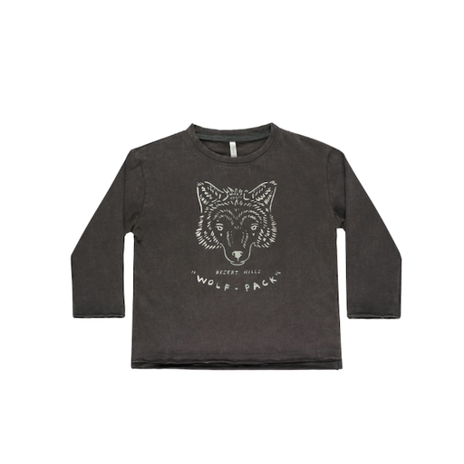 RYLEE & CRU Raw Edge Long Sleeve Tee in Wolf Pack