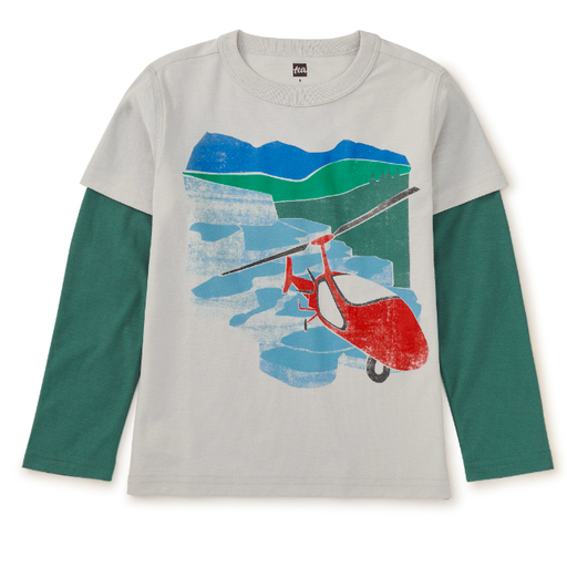 Tea Helicopter Layered Sleeve Graphic Tee