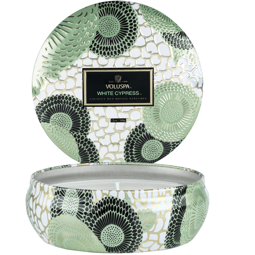 Voluspa White Cypress 3 Wick Tin Candle
