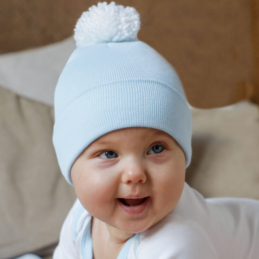 Ilybean Blue Beanie  with White Pom