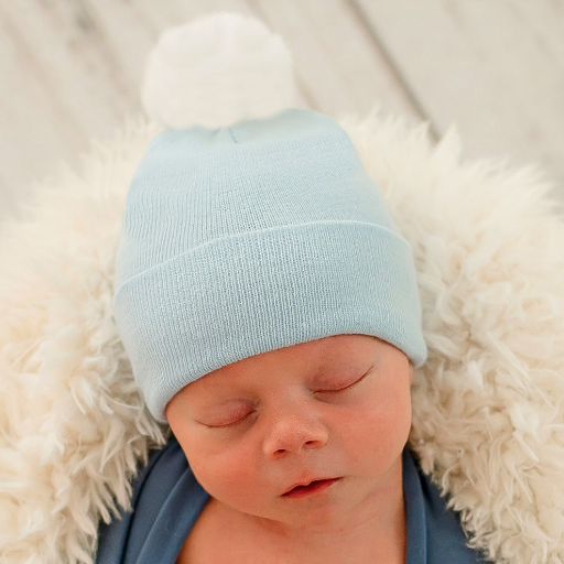 Ilybean Blue Hat White Fuzzy Pom - NB