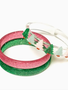 Lilies & Roses Christmas Tree Multi Glitter Pink + Green Bangle Set