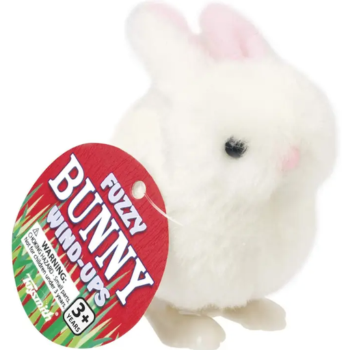 Toysmith White Fuzzy Bunny Wind Ups, Spring, Hopping Action