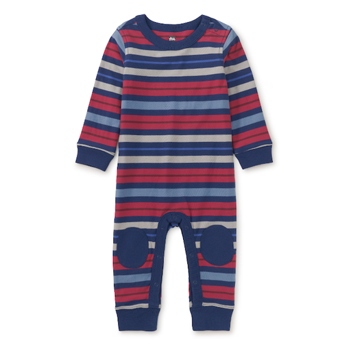 Tea Stripe Knee Patch Baby Romper
