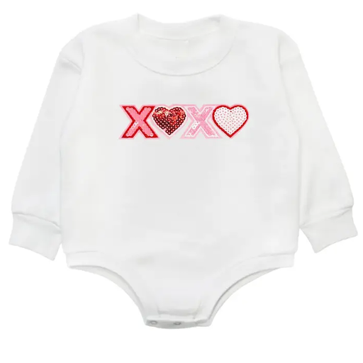 Sweet Wink XOXO Sequin Patch Valentine's Day Long Sleeve Romper