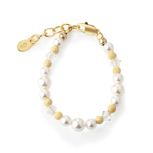 Cherished Moments, LLC Maizey 14K Gold-Plated Simulated Pearl Baby Bracelet with Stardust Beads for Girls