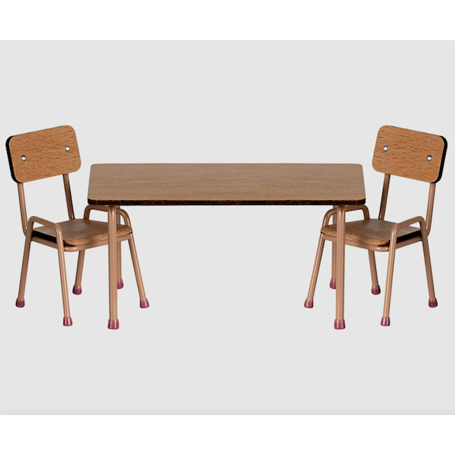 Maileg Table and chair set, Mouse - Dark powder