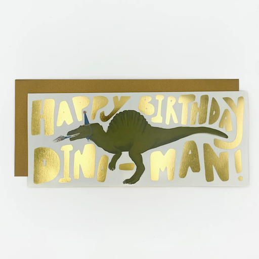 The First Snow Happy Birthday Dino-Man Greeting Card