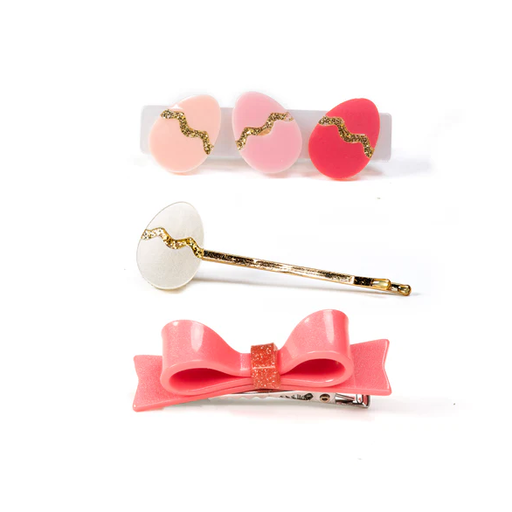 Lilies & Roses Easter Eggs and Bow Satin Hair Clips Set