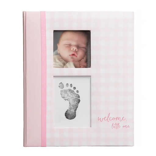 Pearhead Gingham Baby Memory Book and Clean-Touch Ink Pad, Pink