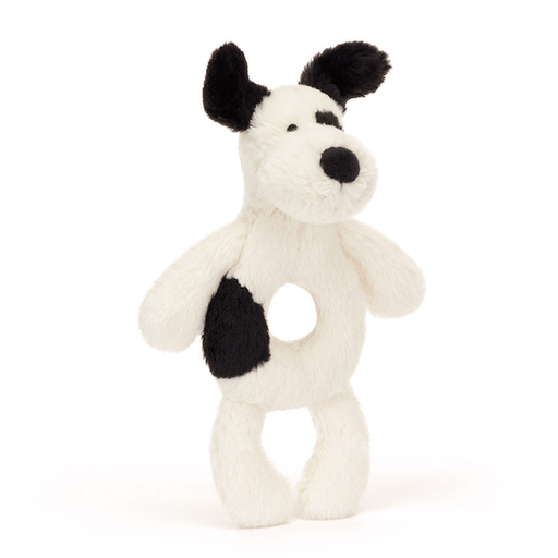 Jellycat Bashful Black & Cream Puppy Ring Rattle