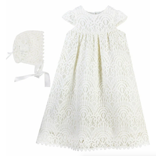 Carriage Boutique Elegant Lace Christening Gown and Bonnet