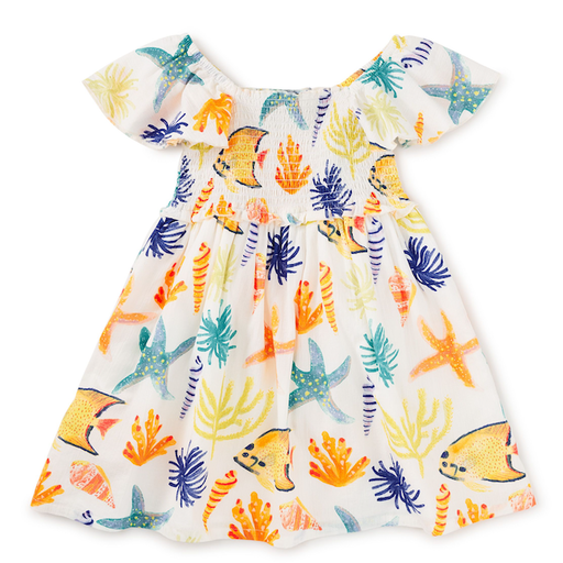 Tea Flutter Sleeve Smocked Dress