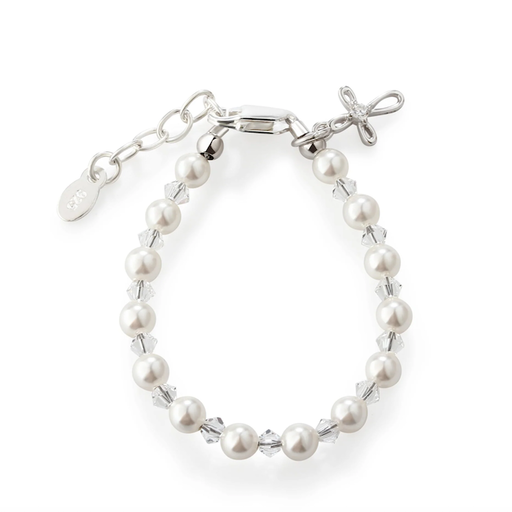 Cherished Moments, LLC Silver Bracelet With Pearls & Crystals With Cross