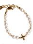 Cherished Moments, LLC Eve - 14K Gold-Plated Simulated Pearl Bracelet with Cross Baptism or First Communion Gift