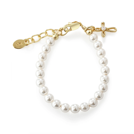 Cherished Moments, LLC Jayde - Children's 14K Gold-Plated Cross Baby Bracelet with Pearls