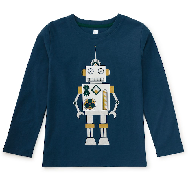 Tea Metallic Robot Graphic Tee