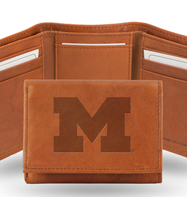 RICO INDUSTRIES Michigan Wolverines Vintage Leather Trifold Wallet