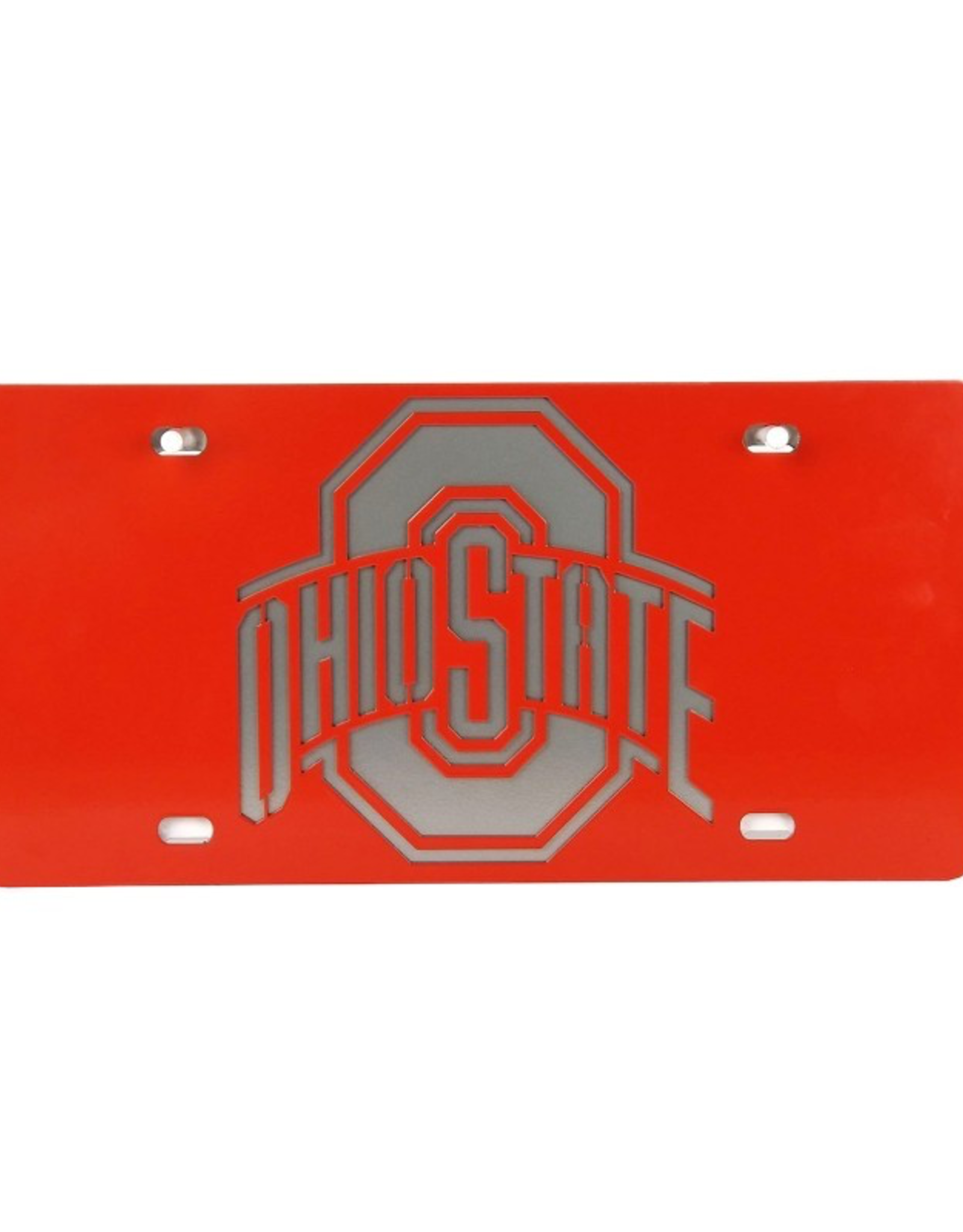 GAMEDAY IRONWORKS Ohio State Buckeyes Red Logo License Plate & White Backer