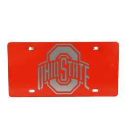 GAMEDAY IRONWORKS Ohio State Buckeyes Red Logo License Plate & White Backer