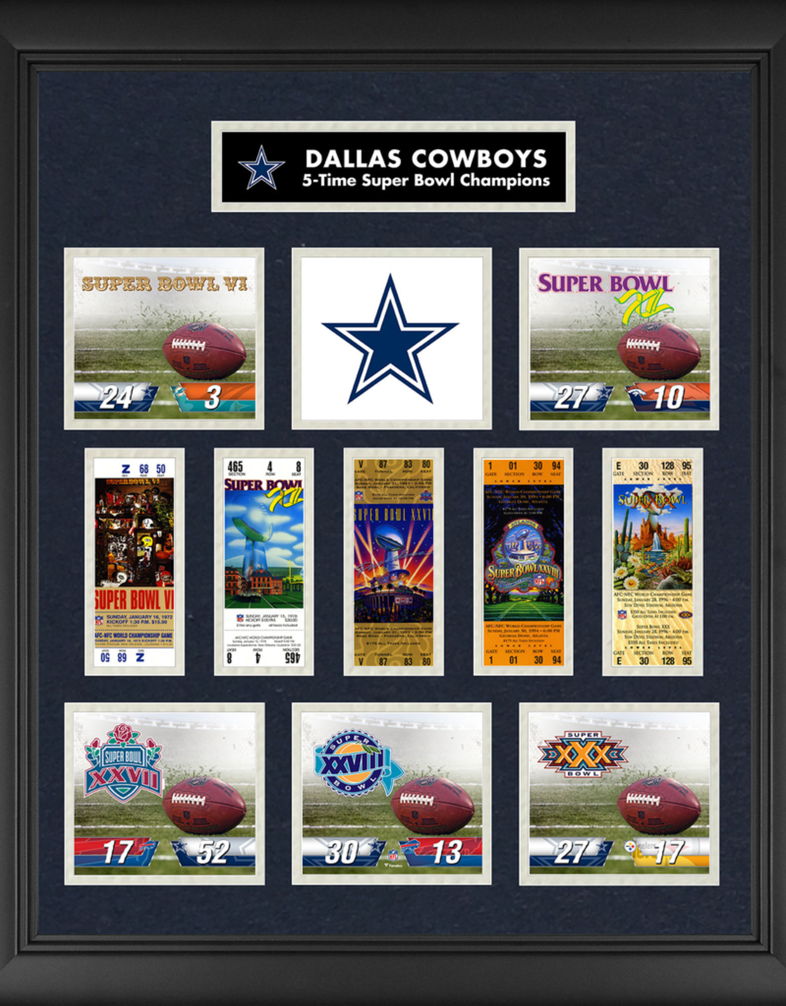 MOUNTED MEMORIES Cowboys SB Tickets Collage Frame