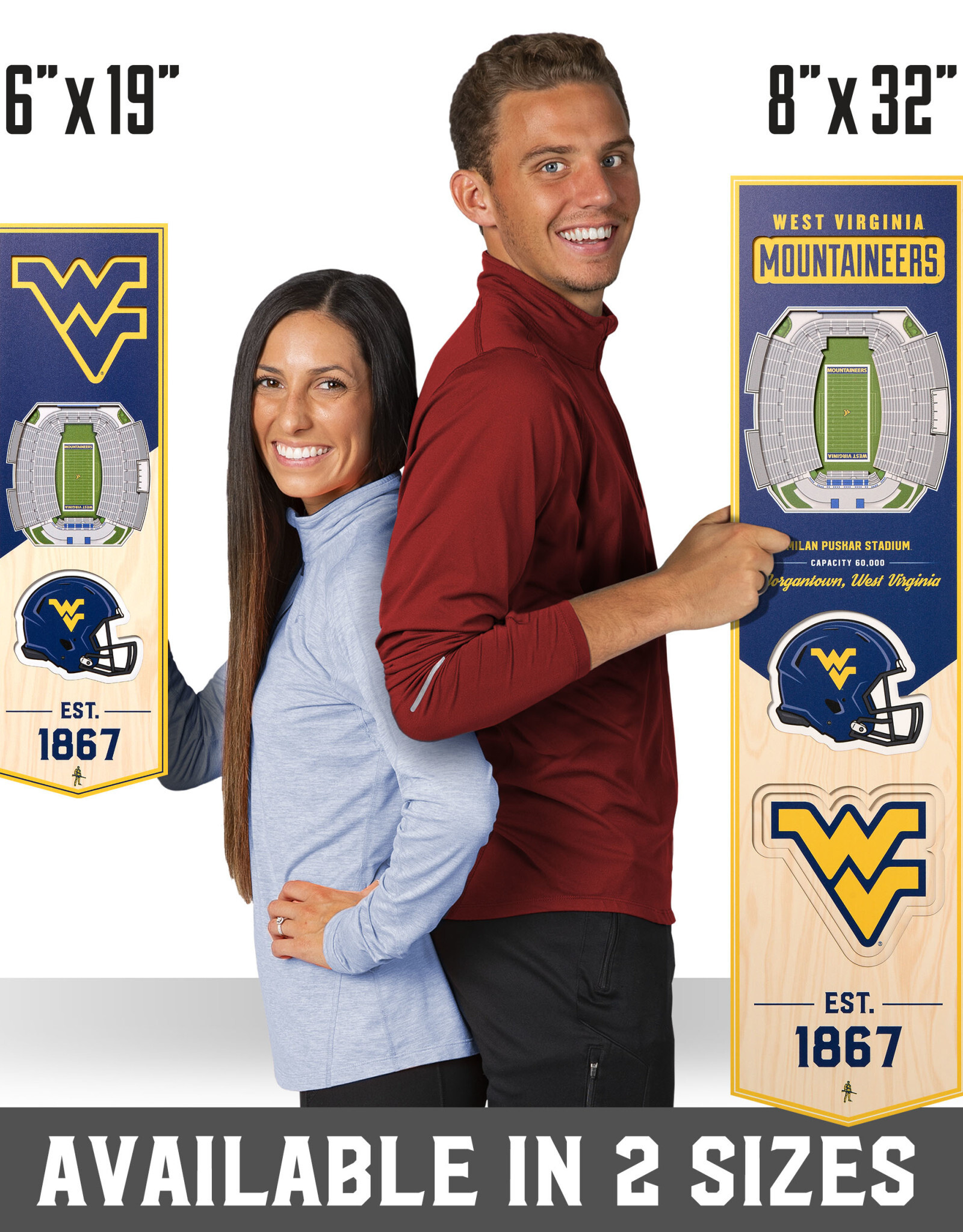 YOU THE FAN West Virginia Mountaineers 3D StadiumView 6x19 Banner