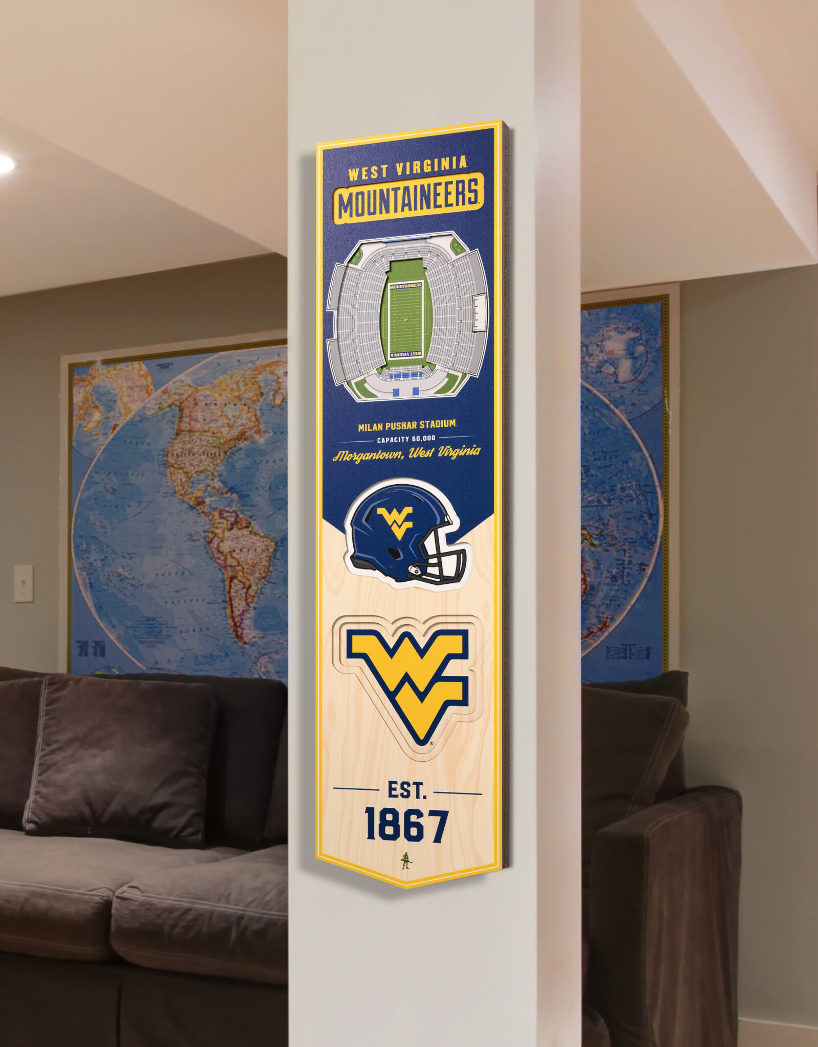 YOU THE FAN West Virginia Mountaineers 3D StadiumView 8x32 Banner