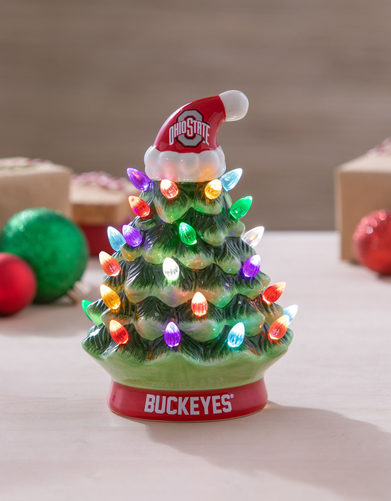 EVERGREEN Ohio State Buckeyes 8" LED Lighted Ceramic Tree