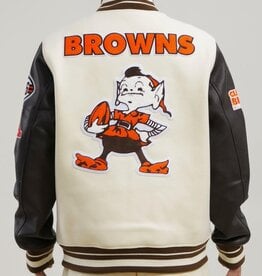 Pro Standard Cleveland Browns Men's Classic Retro Wool Varsity Jacket - Eggshell