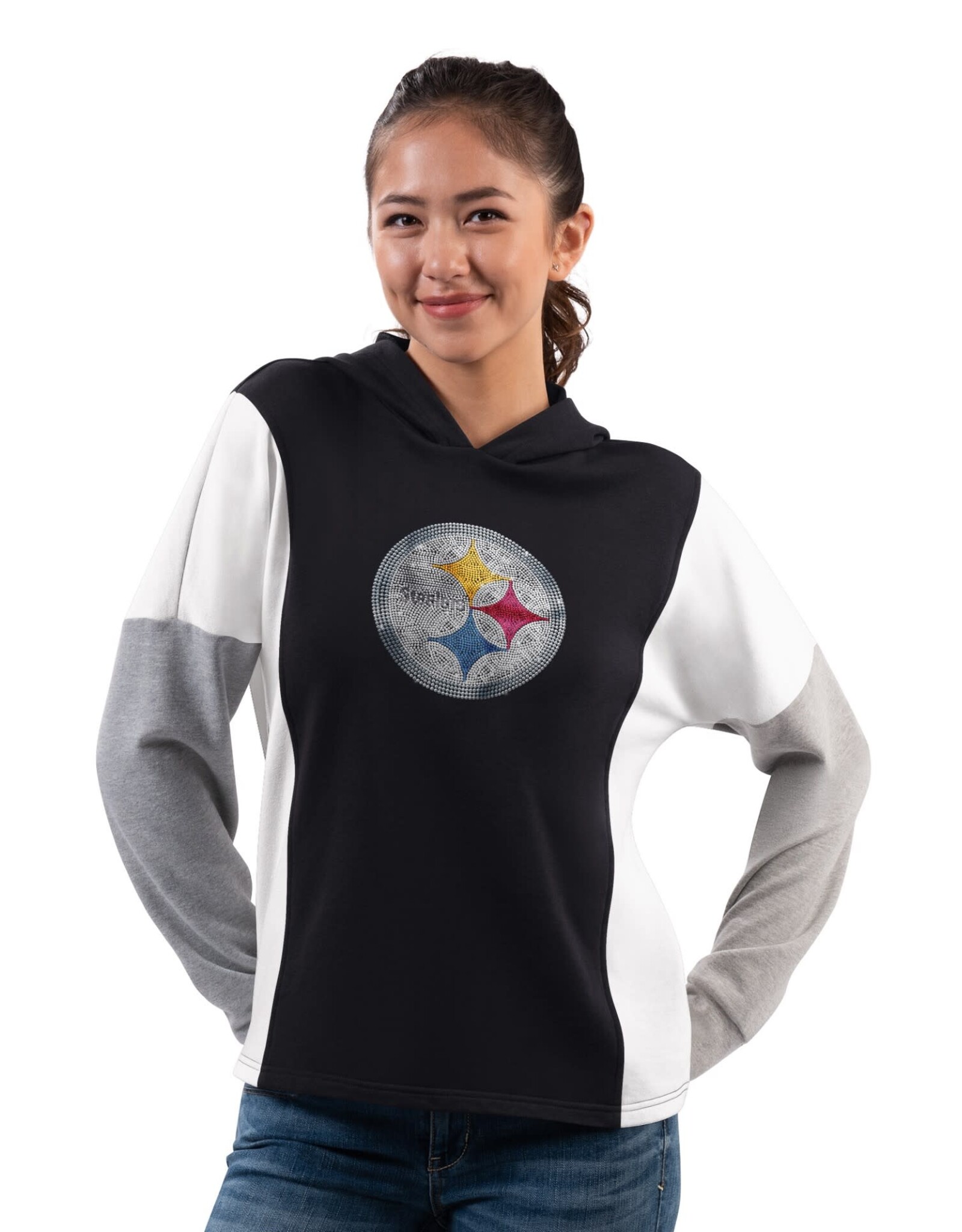 GIII Pittsburgh Steelers Women's Game Plan Bling Pullover Hoodie