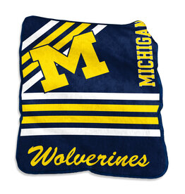 Logo Brands Michigan Wolverines 50x60 Raschel Plush Striped Throw